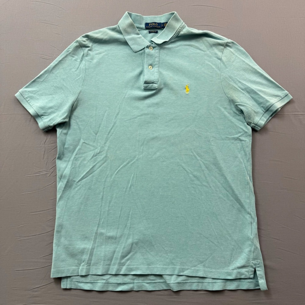 Polo Ralph Lauren Mens Large Mint Green Classic Fit Pique Polo Shirt Yellow Pony